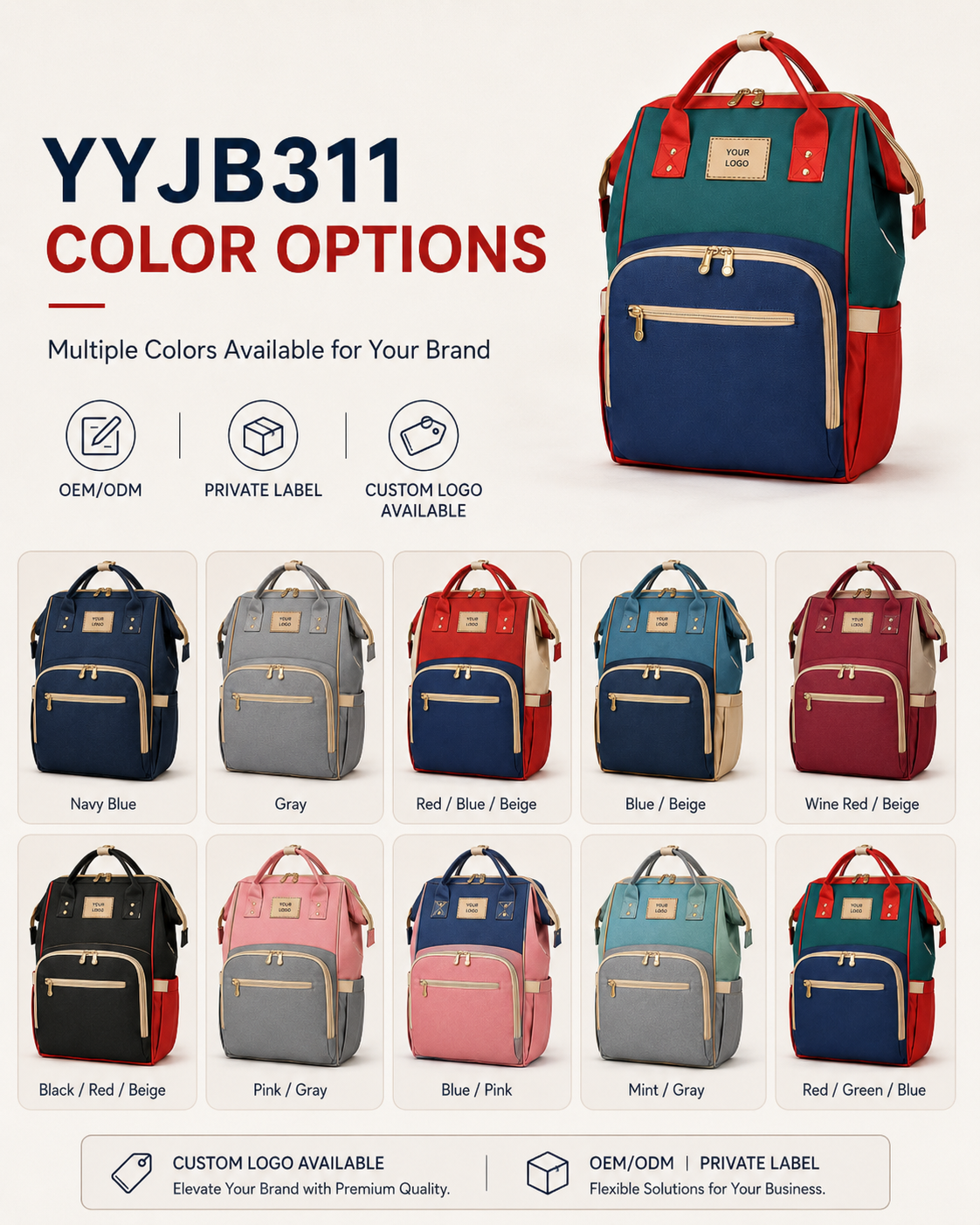 YYJB311 insulated diaper backpack with usb port product poster 2