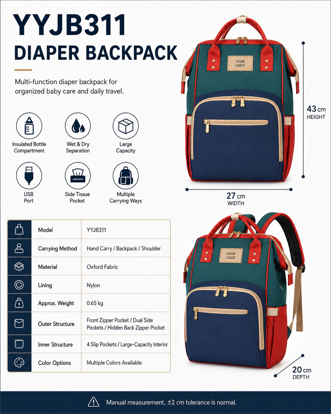 YYJB311 insulated diaper backpack with usb port product poster 4