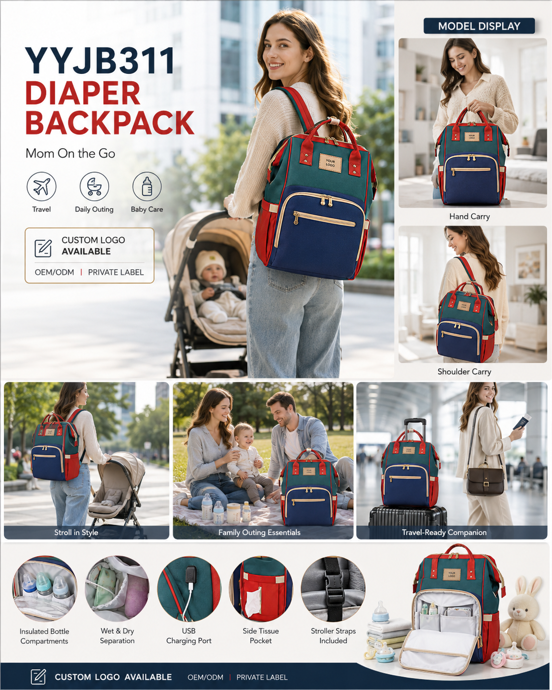 YYJB311 insulated diaper backpack with usb port product poster 7