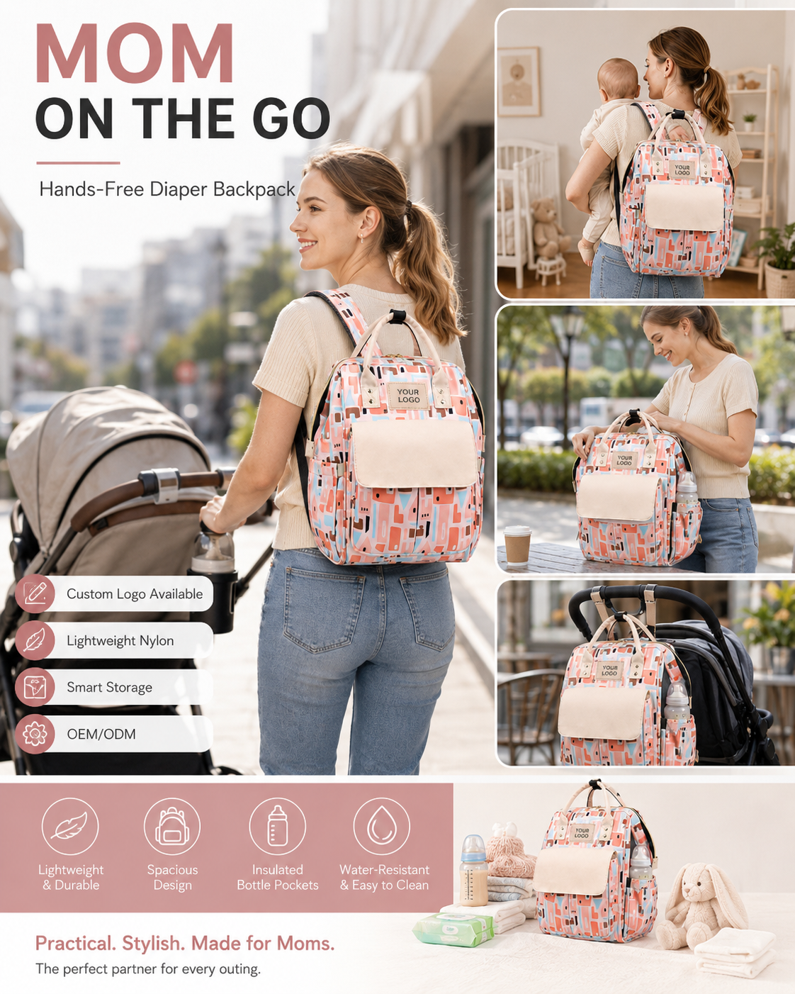 YYJB330-2 printed nylon diaper backpack product poster 5