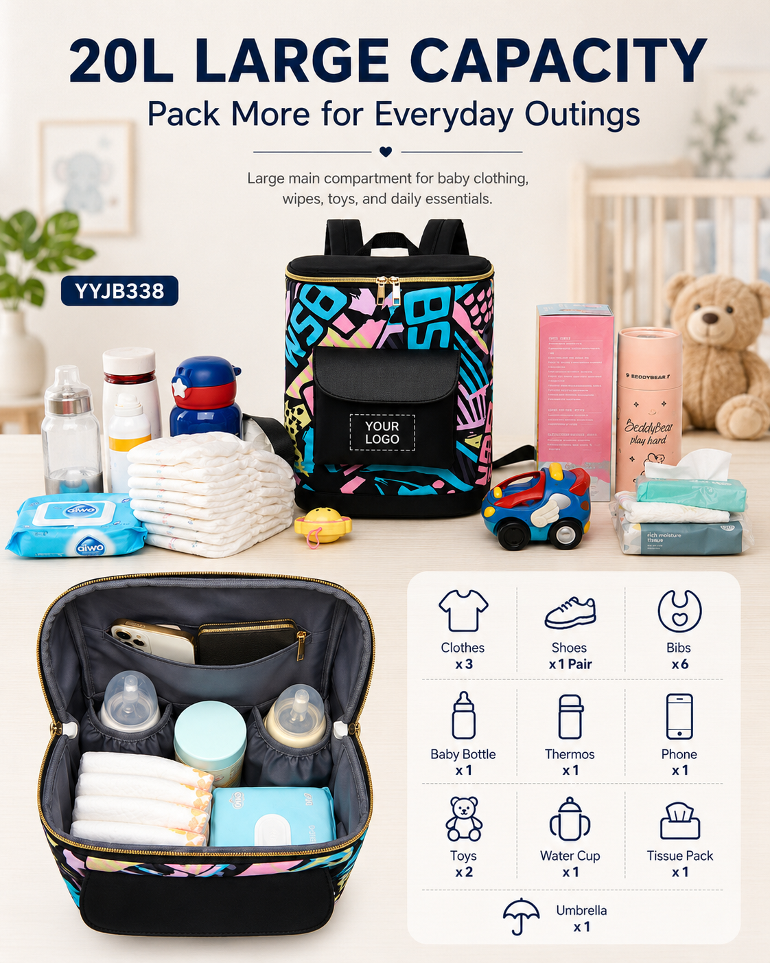 YYJB338 printed mommy backpack product poster 1
