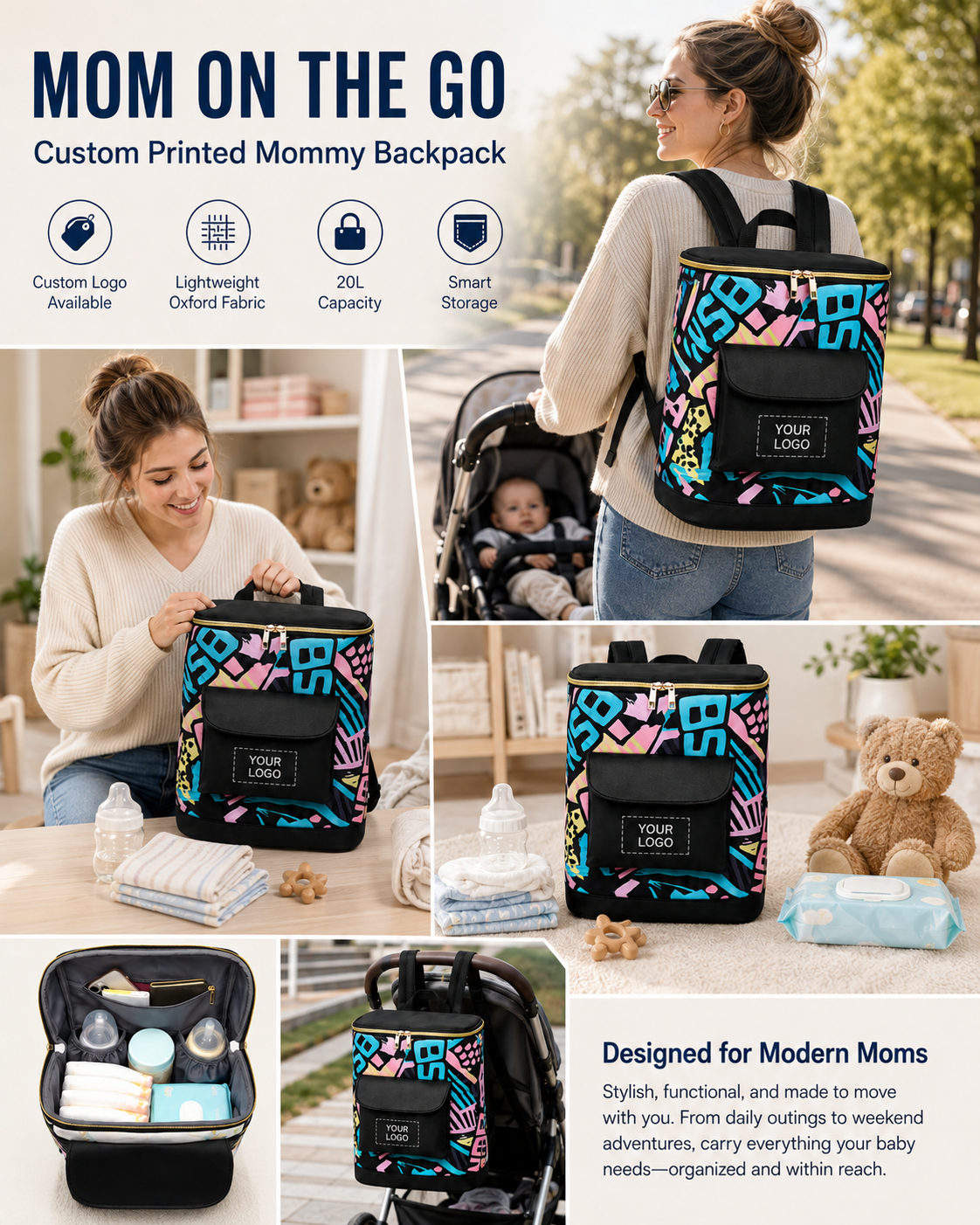 YYJB338 printed mommy backpack product poster 3
