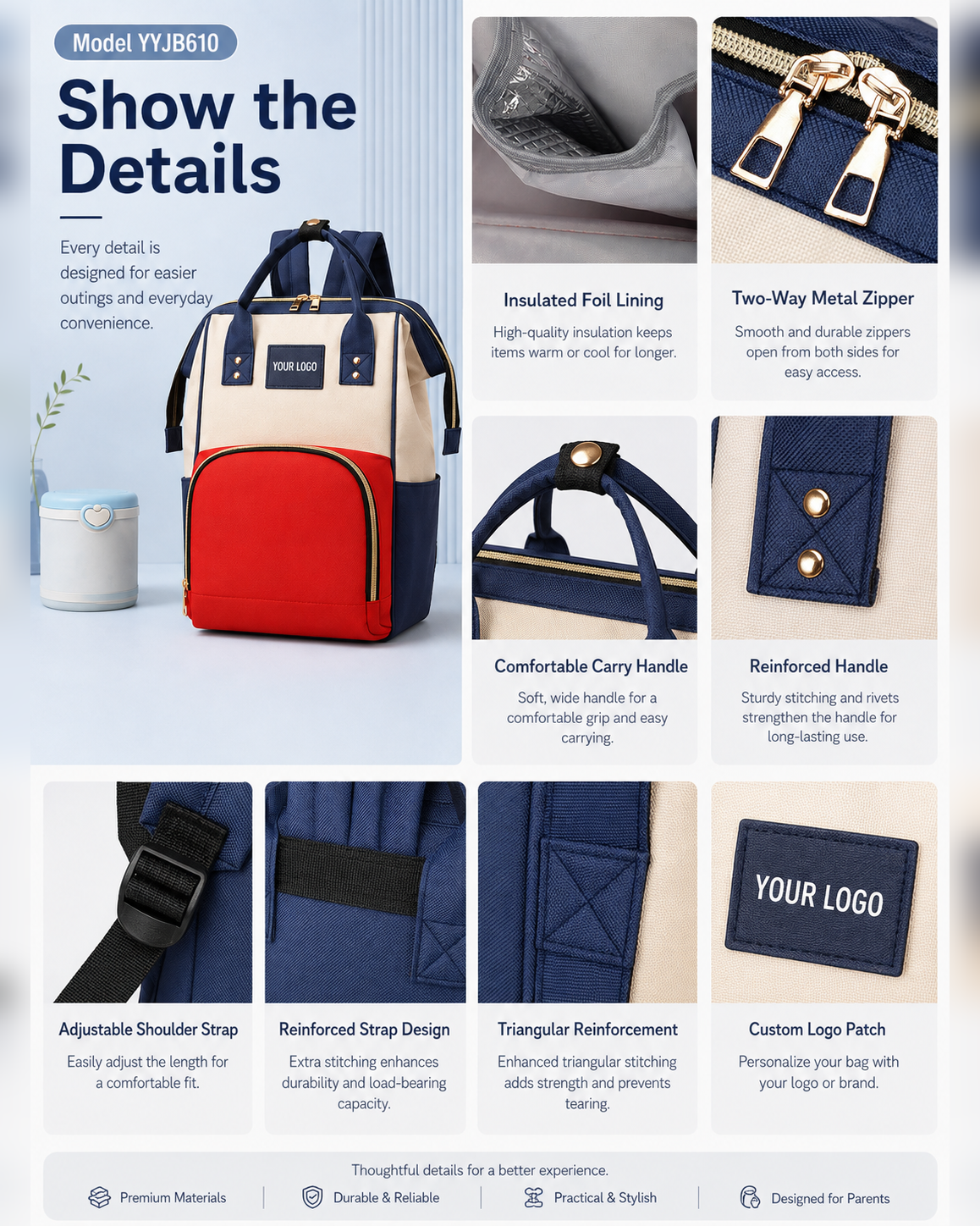 YYJB610 Oxford Mommy Backpack product image 2